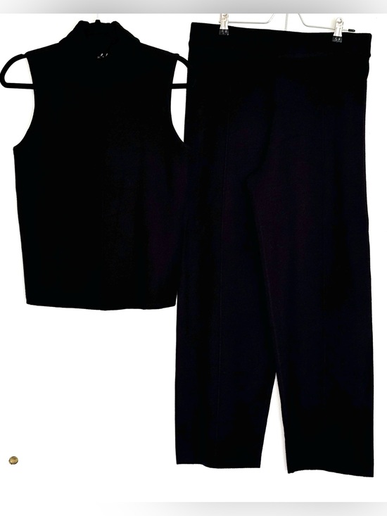 Marled Pants - Marled 2-Piece Knit Set Sleeveless Mock Neck Top & Pants Black Size L